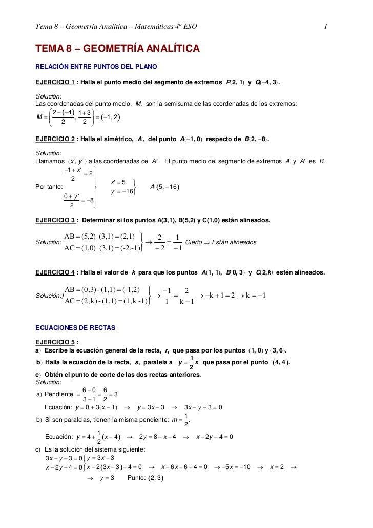 geometria analitica ejercicios resueltos